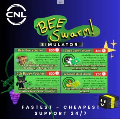 Bee Swarm Simulator > All Vouchers Bundle : Bear Bee Voucher| Cub Buddy Voucher | x2 Bee Gather Voucher | x2 Convert Speed ​​Voucher